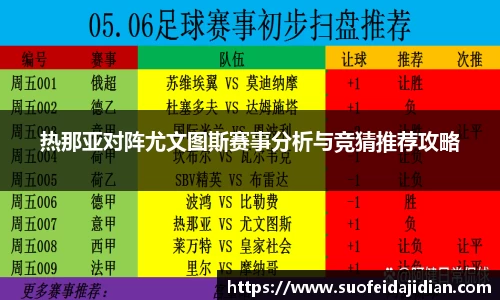 热那亚对阵尤文图斯赛事分析与竞猜推荐攻略